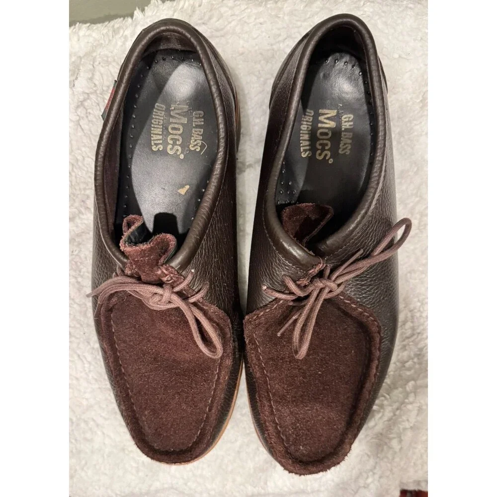 G.H. Bass Mens Wallace Brown Leather + Suede Two Eyed Moc Size 11 BAZ2M467